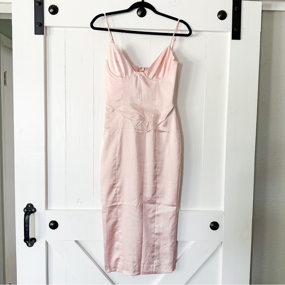 House of CB Gisele Midi Dress Peony Satin Corset Size Small NWT - Picture 6 of 14